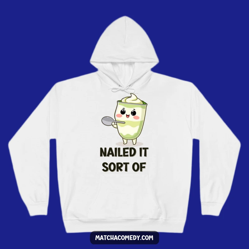 Funny Kawaii Matcha Latte Hoodie - Cozy Character Balancing Spoon, Great Funny Gift