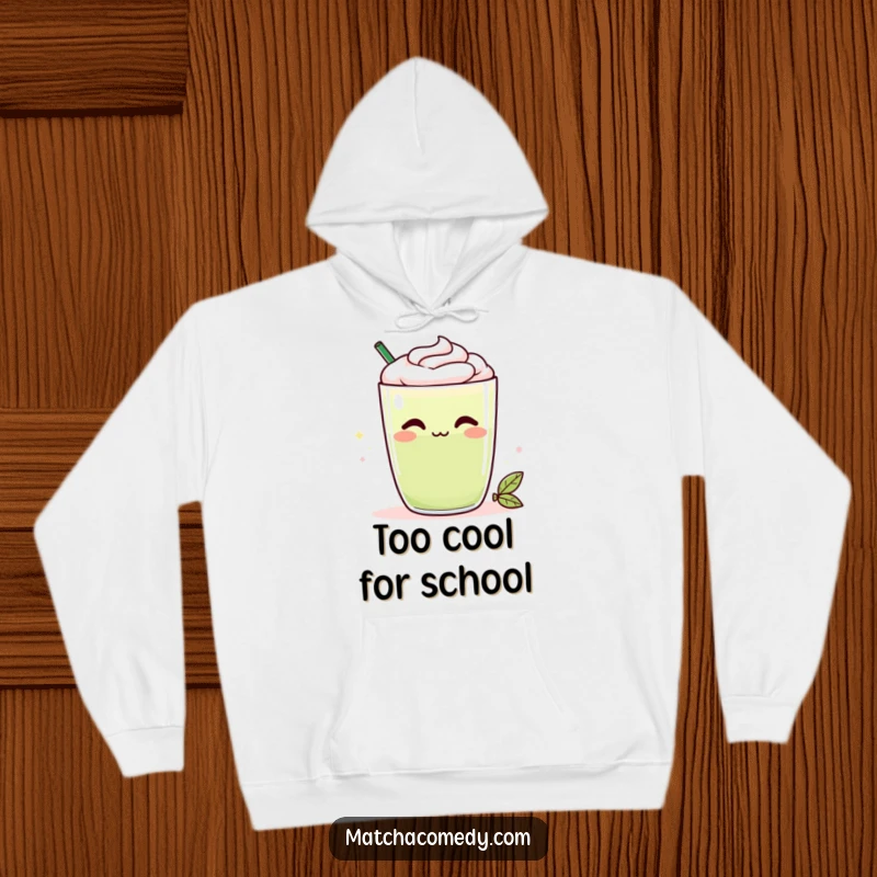 Funny Kawaii matcha latte hoodie featuring a cheeky smirk, offering a warm and hilarious design ideal for gift-giving.