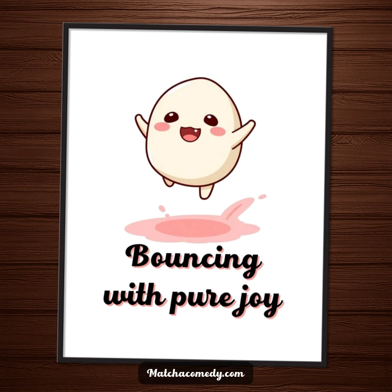 Funny Free Printable Wall Art: A kawaii matcha mochi is captured mid-leap, creating a powdery trail of pure, adorable fun.