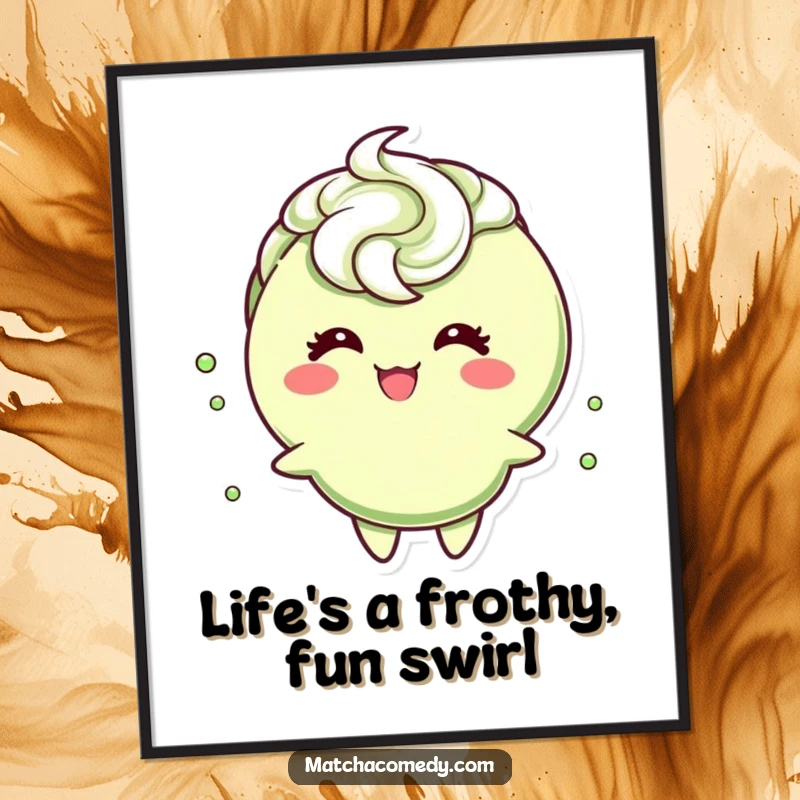 Funny Free Printable Wall Art: A matcha character with a frothy swirl on top, giggling with pure amusement and joy.