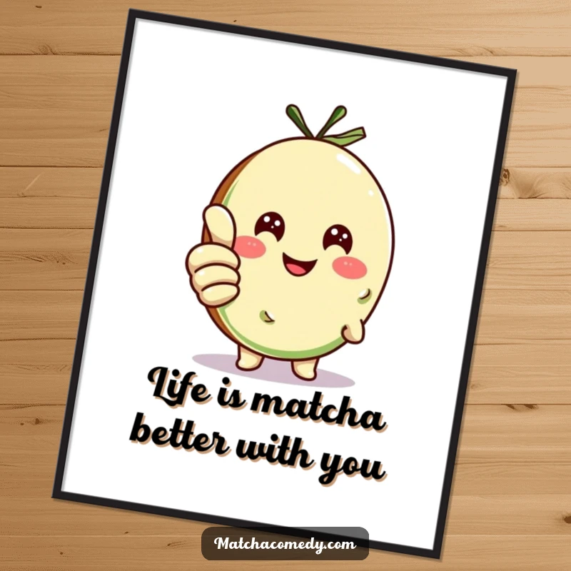 Funny Free Printable Wall Art: A smiling matcha cookie character giving a confident thumbs up, bringing joy to any room.