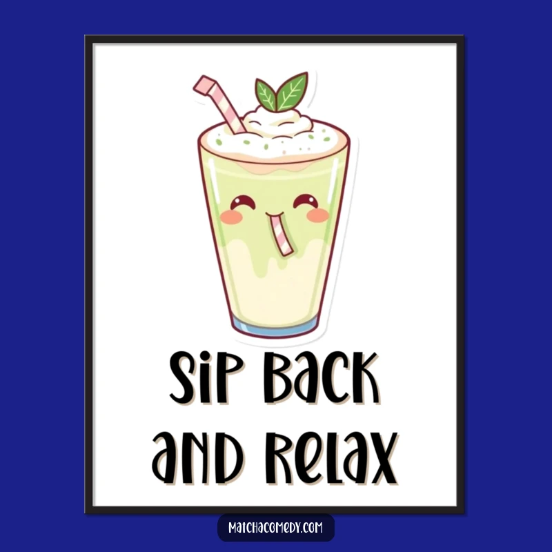 Free Printable Wall Art: Sipping Matcha Latte - Funny Kawaii Decor