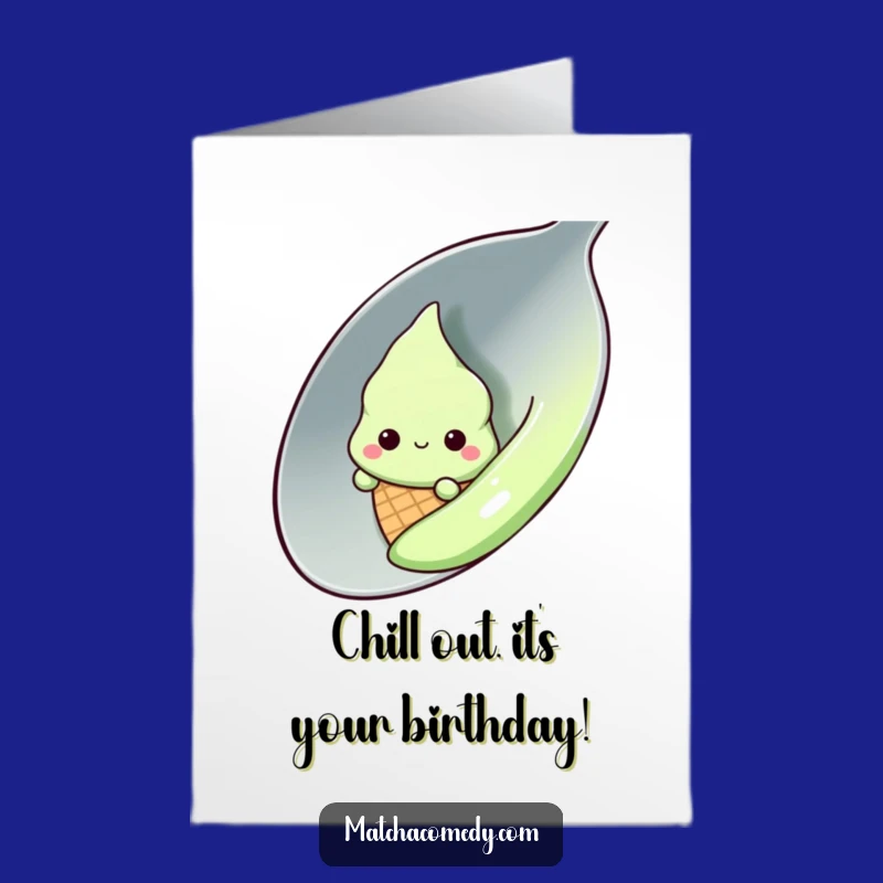 Free Printable Funny Birthday Card: Shy Matcha Cone - Downloadable DIY Gift