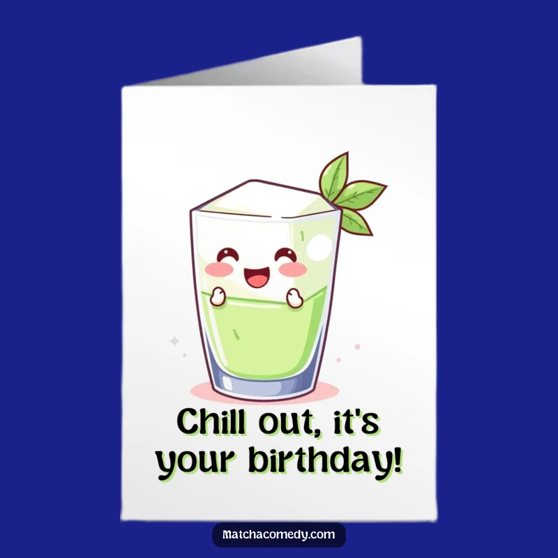 Free Printable Birthday Card: Jumping Matcha Ice Cube - Funny Downloadable Surprise!