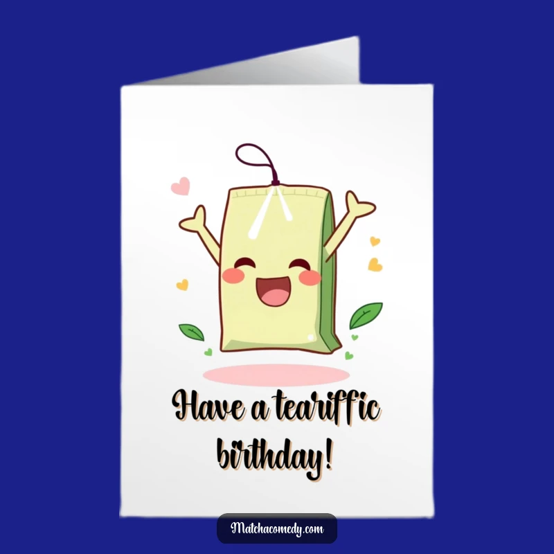 Free Printable Birthday Card: Joyful Matcha Tea Bag Somersault for a Fun Celebration