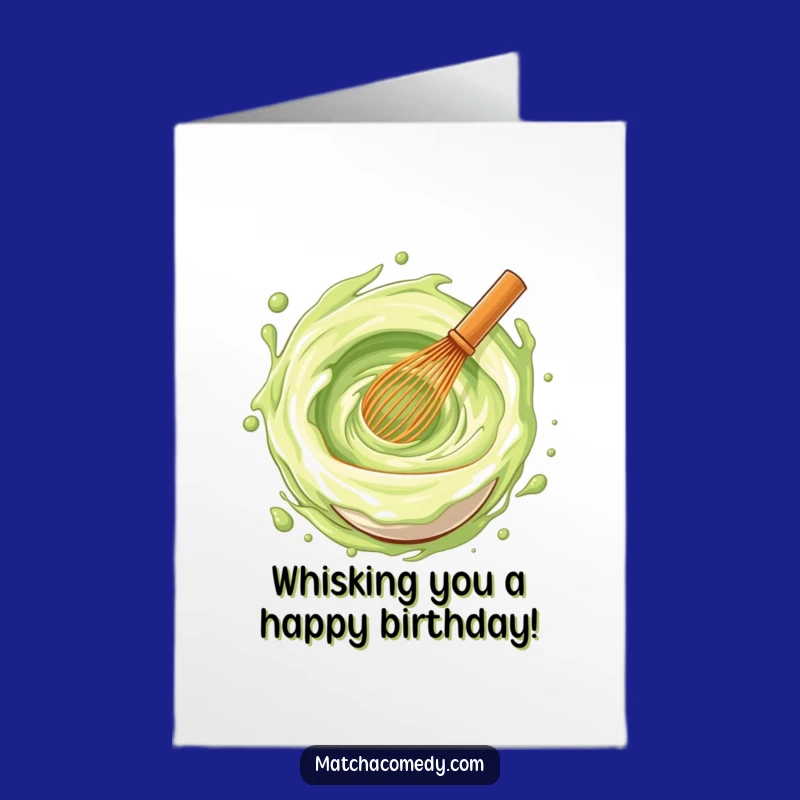 Free Printable Birthday Card: Joyful Matcha Whisk Vortex, Unique Downloadable Gift Idea
