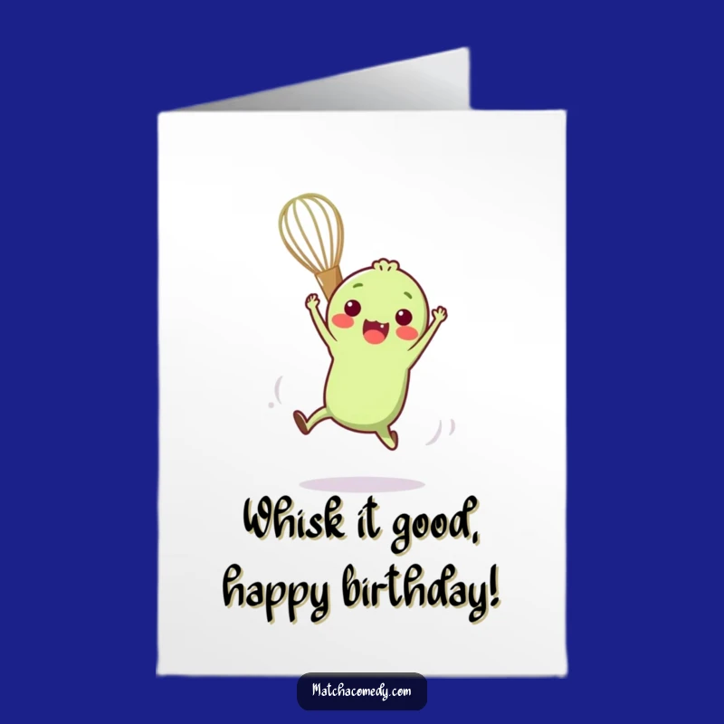 Free Printable Birthday Card: Matcha Whisk Acrobat Funny Downloadable Gift