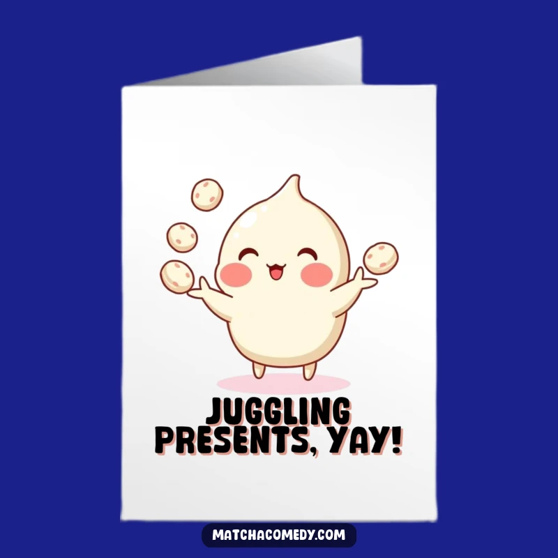 Free Printable Funny Matcha Mochi Juggling Birthday Card - Cute Downloadable