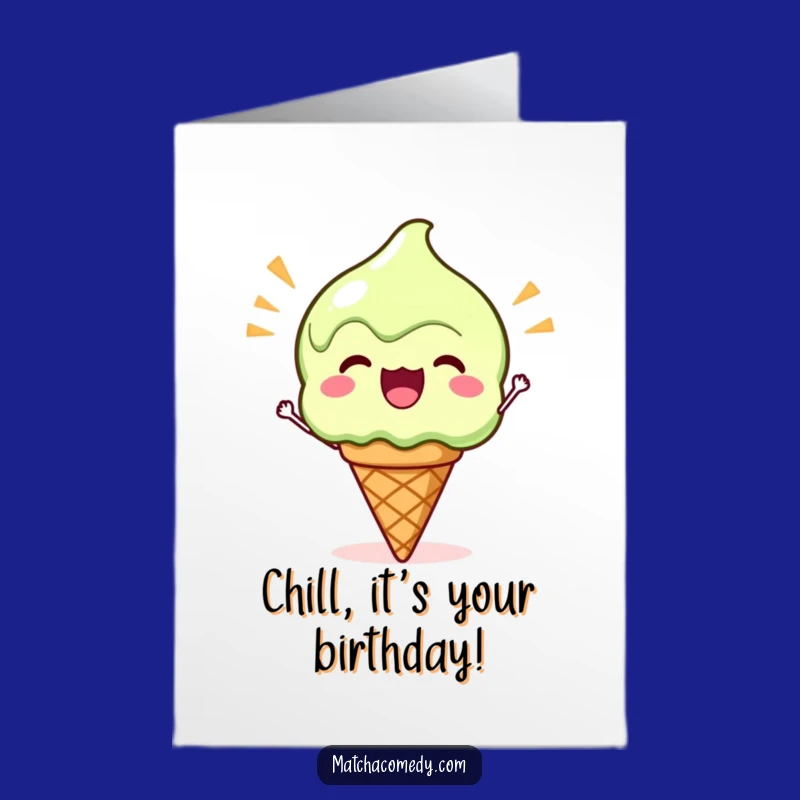 Free Printable Kawaii Matcha Ice Cream Birthday Card: Funny Cheering Cone Gift