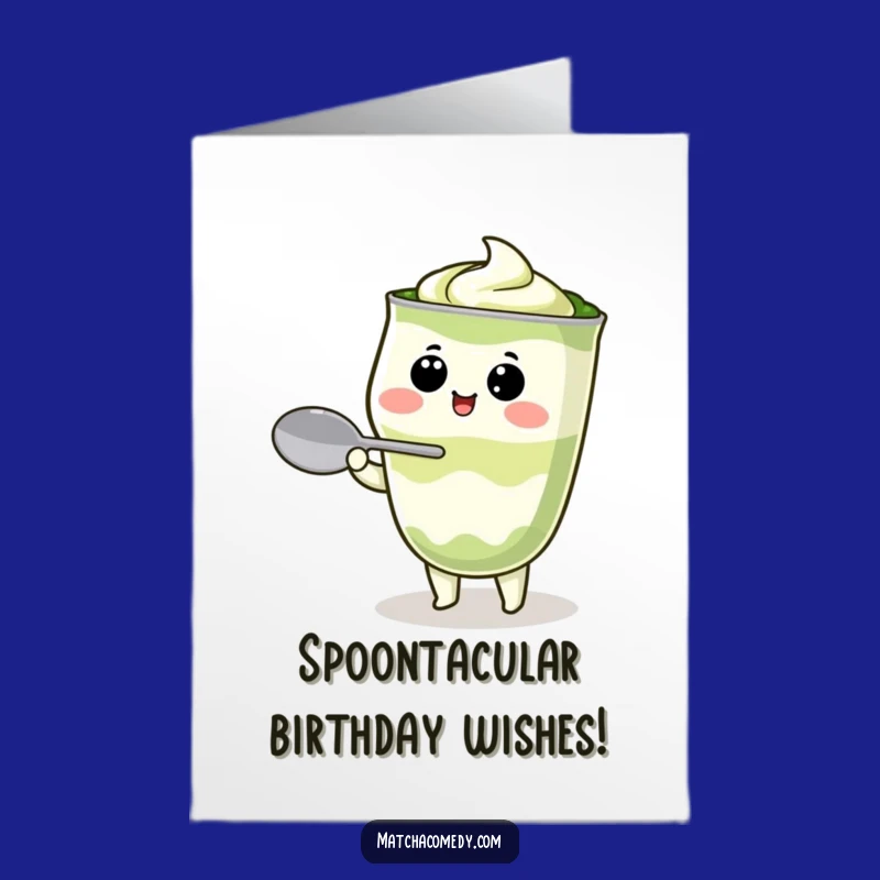 Funny Free Printable Birthday Card: Kawaii Matcha Latte Balancing Spoon DIY Gift