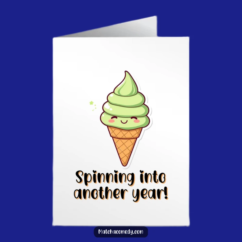 Funny Free Printable Birthday Card: Spinning Matcha Ice Cream Cone - Downloadable Gift!