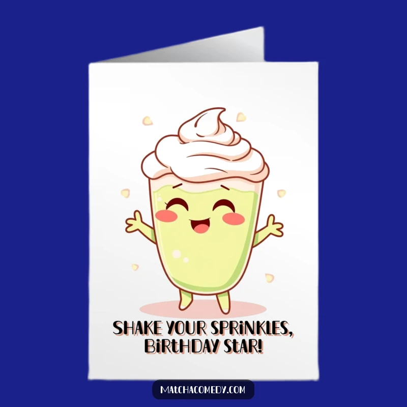 Free Printable Birthday Card: Funny Matcha Latte Shimmy Dancing Downloadable Gift