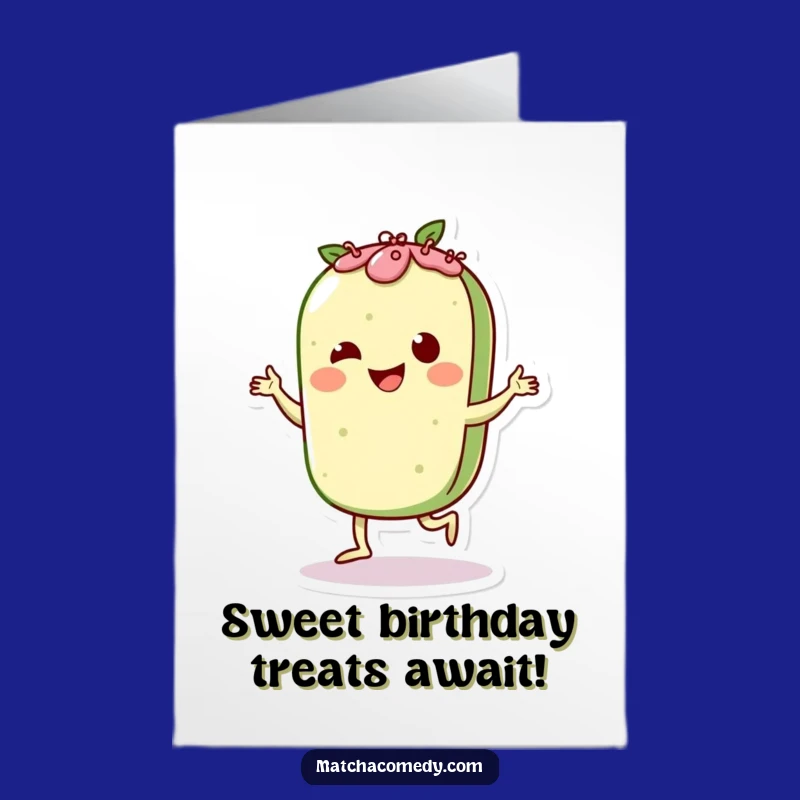 Free Printable Matcha Pastry Birthday Card: Funny Dancing Treat Downloadable Gift