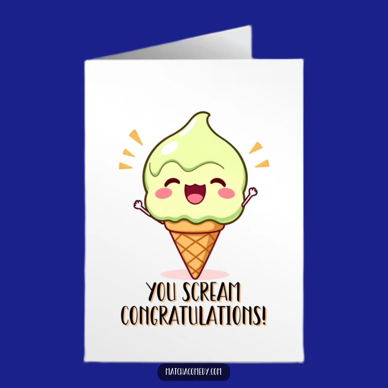 Free Printable Kawaii Matcha Ice Cream Congrats Card: Funny Cheering Cone Celebration