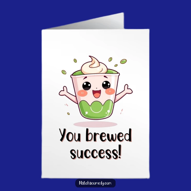 Free Printable Congrats Card: Bouncing Matcha Joy, Humorous Downloadable Gift
