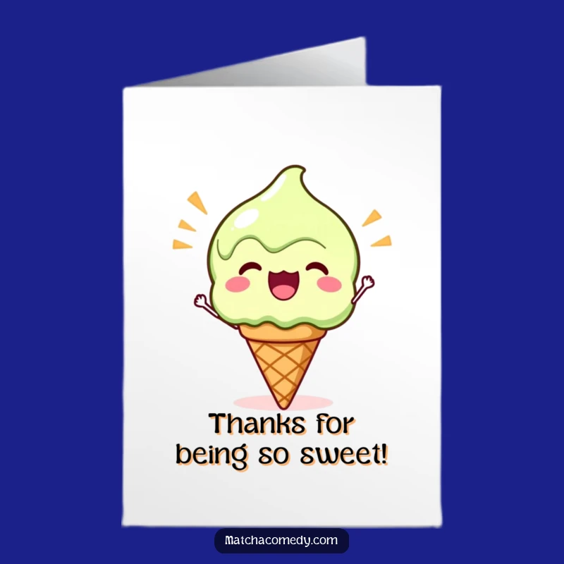 Free Printable Kawaii Matcha Ice Cream Thank You Card: Funny Cheering Cone Gratitude