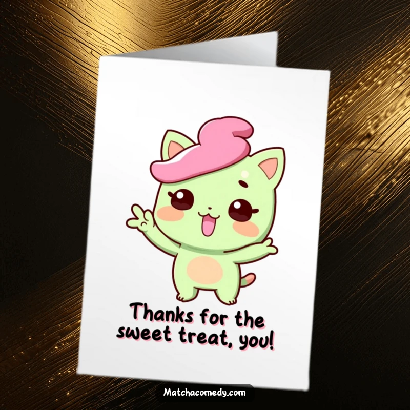 Funny Free Printable Thank You Card: Matcha sweet character striking a funny pose with tongue out.