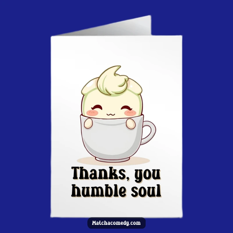 Free Printable Shy Matcha Latte Thank You Card - Teabag Hideaway Downloadable
