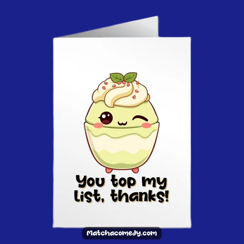 Free Printable Thank You Card: Matcha Parfait Wink, Humorous Downloadable Gift