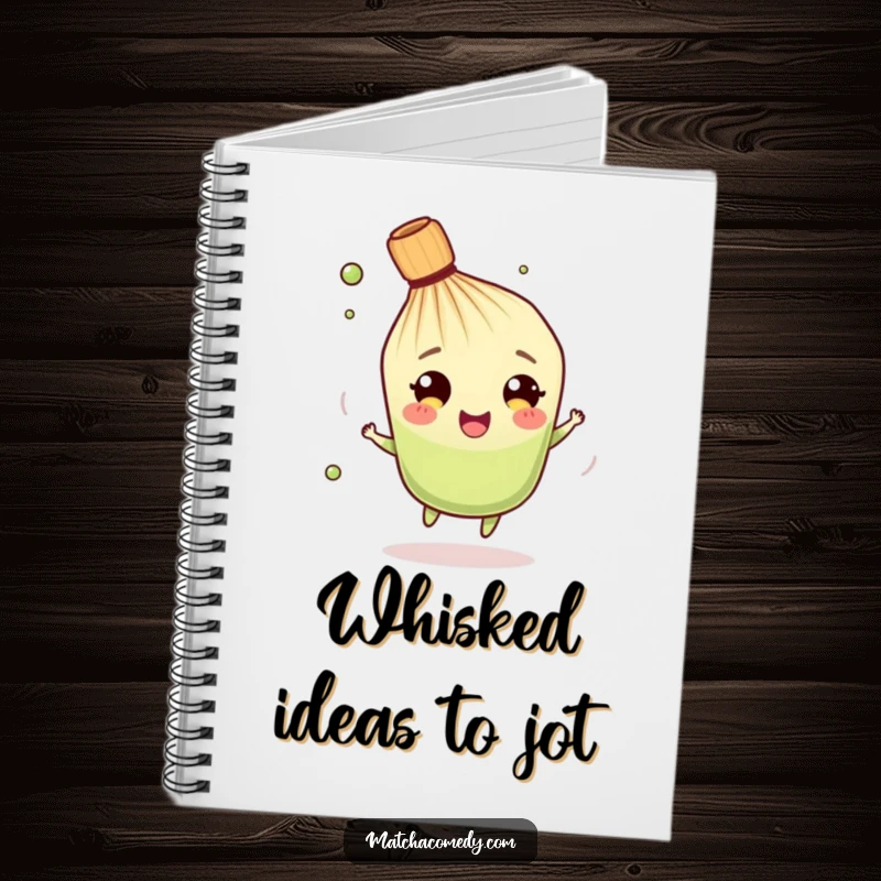 Funny Matcha Whisk Notebook: A charming character spinning, ideal for journaling or note-taking with a humorous touch.