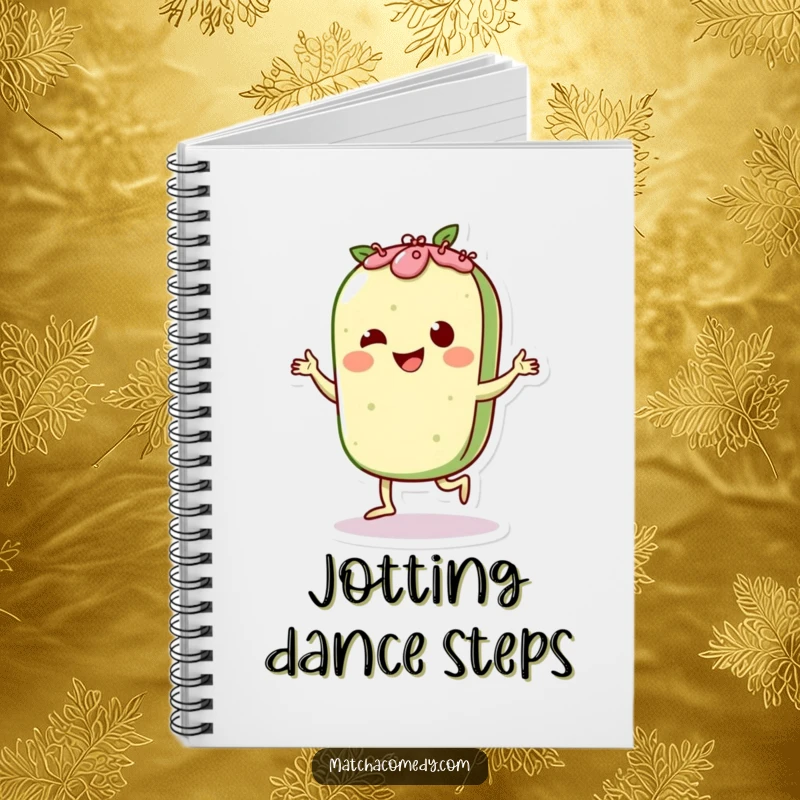 Funny Matcha Pastry Charleston Notebook: A cute dancing character, ideal for jotting down notes with a playful vibe.