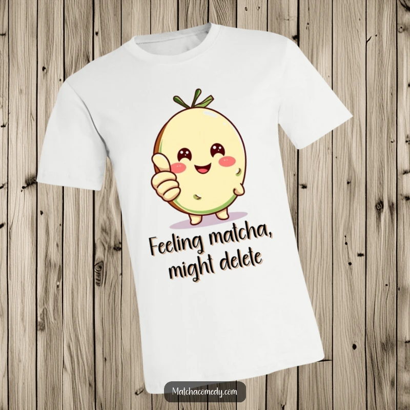 Funny matcha cookie character giving a thumbs up with a wide grin, printed on a soft t-shirt, humorous apparel.