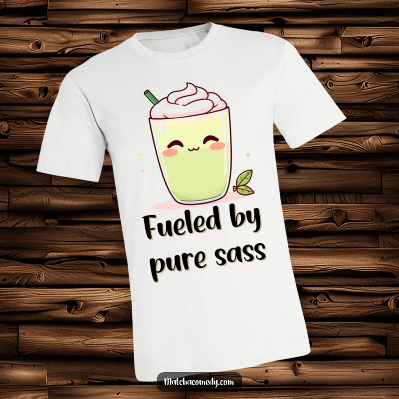 Funny Kawaii matcha latte t-shirt with a cheeky smirk, showing off a hilarious and relatable beverage design for gifting.