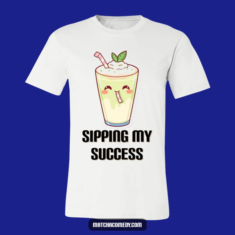 Funny Kawaii Matcha Latte Sipping T-Shirt: Gleeful Straw Tee