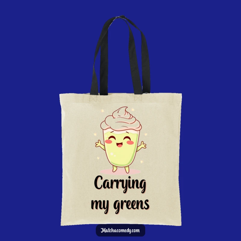 Funny Matcha Latte Shimmy Tote Bag: Cheerful Character's Frothy Dance, Practical Gift!